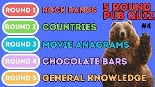 The 5 Round Pub Quiz | Rock Bands, Countries, Anagrams, Chocolate, General Knowledge (4)