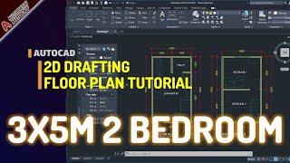 Exercise 04 AutoCAD Basic 3x5M Floor Plan 2 Bedroom Tutorial For Beginner