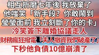 【完結】相互折磨七年後 我放棄了，他嗤笑「新手段？你敢鬧到，瑩瑩面前 我立刻斷了你的卡」冷笑簽下離婚協議走人，財務瘋狂撥電「夫人撤資我們破產了」下秒他負債10億崩潰了#豪门 #婚姻 #感情 #爽文