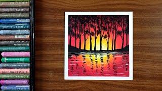 Sunset drawing with oil pastel  | Oil pastel drawing for beginners | Nature drawing