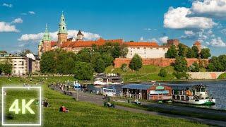 4K Krakow relaxing walks, Wawel Castle, Walk along the Vistula River in Krakow, Poland 2021