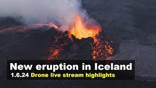 New drone footage from the volcano eruption in Iceland, live stream highlights (1.6.24)