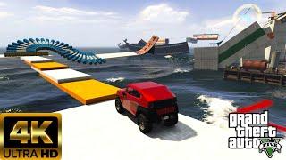 GTA5 Online parkour - 4K ultra HD Impossible Freecrawler Waterpark Skill Test Stunt Race Gameplay