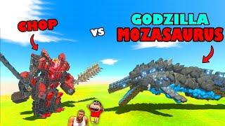 GODZILLA MOSASAURUS vs CHOP in Animal Revolt Battle Simulator with SHINCHAN and PINCHAN