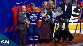 Oilers' Connor McDavid Celebrates 1,000 Points With Family And Dog