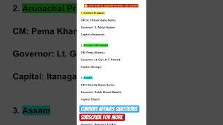 CURRENT AFFAIRS CM, GOVERNOR, CAPITALS  | subscribe for more