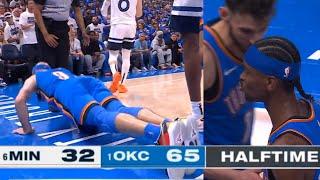 Alex Caruso doing push ups after steal as OKC lead by 33 at half time 