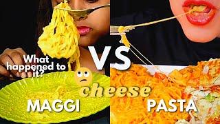  CHEESY spicy Maggi vs. CREAMY Pasta    //indian food eating show mukbang challenge junk food