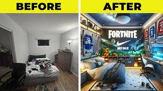 ULTIMATE DIY Bedroom Makeover - Custom Mural & Fortnite Gaming Setup