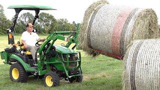 Can Deere 1025R LIFT Bales??  Deere 2038R and 5210, Bucketeer!