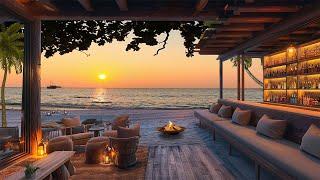 Tropical Beach Bar Ambience | Relaxing Ocean Waves & Crackling Fire Sound | Nature Sounds for Relax