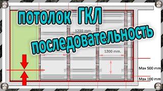 Потолок из гипсокартона  - 15 шагов - аналог П113  (без обрезки утонённой кромки первого листа ГКЛ).