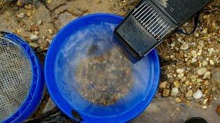 Gold prospecting on Deadwood Creek - panning and BGT sluicing Super Mini Bazooka diy bucket sieve