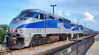 Metra F59PHI'S 92 & 74 double headed west at National St. in Elgin, Illinois on July 10, 2024