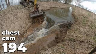 Two Beaver Dams Removal With Excavator No.194 - Chest Cam