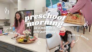 preschool morning as a mom of 3 solo parenting | 5 AM wake up, packing lunches, donuts for breakfast