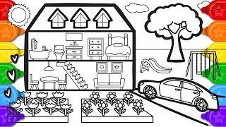 Glitter House with Garden Coloring Page, Learn to Color Coloring and Drawing for Kids