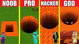 Minecraft Battle: LAVA TUNNEL HOUSE BUILD CHALLENGE - NOOB vs PRO vs HACKER vs GOD / Animation HOLE