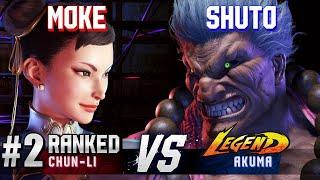 SF6 ▰ MOKE (#2 Ranked Chun-Li) vs SHUTO (Akuma) ▰ High Level Gameplay