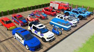 TRANSPORTING CARS, AMBULANCE, POLICE CARS, FIRE TRUCK OF COLORS! WITH TRUCKS! - FS 22