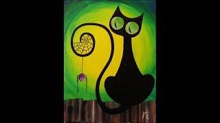 Spooky the Cat Step by Step Acrylic Painting on Canvas for Beginners