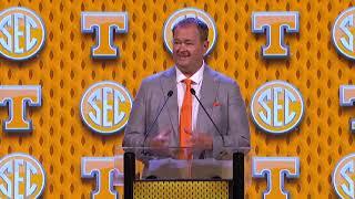 Tennessee head coach Josh Heupel speaks at 2024 SEC Media Days