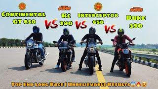 2022 Continental GT 650 vs Interceptor 650 vs Duke390 vs Rc390 | Top-end Drag Race | Khatarnak Race