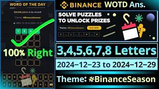 Binance Season WOTD | Binance New WODL Answers Today | All Letters Word of the day