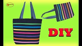 DIY COLORFUL STRIPE TOTE BAG IDEAS | TOTE BAG MAKING SEWING TUTORIAL