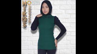 HIKOS 히잡 한국 스타일 Hijabers Korean Style Rompi Rajut Wanita Warna Hijau Turtleneck Motif Polos