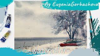 Watercolor Painting Real time process | Boats on the shore | by Eugenia Gorbacheva