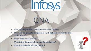 Infosys training related Query | fa and certification | offline training | se dse pp in-hand salary