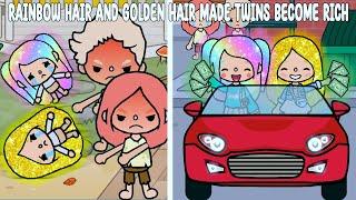 Rainbow hair and golden hair Made Twins Become Rich | Toca Life Story | Toca Boca