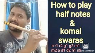 How To Play Half Notes In Flute || Komal Swaras || Telugu Flute Tutorial || S R1 R2 G1 G2... ||