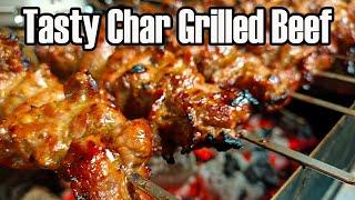 Char grilled tasty beef skewers