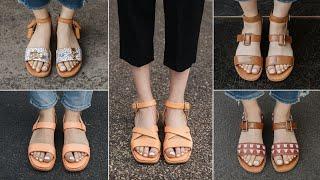 2024 LATEST OFFICE STYLE SOFT LEATHER COMFY SANDALS DESIGNS FOR WOMEN | CASUAL FLAT FOOTWEAR TRENDS