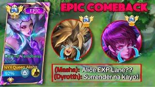 I FINALLY FOUND THE BEST BUILD FOR ALICE IN EXP LANE| EPIC COMEBACK RANK GAME| MLBB