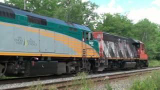 CN#120 passes VIA#15 with CN4721 Sandy Cove 31 July 2010