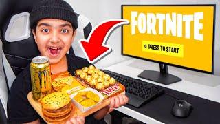 Little Brother Eats GOLD FOOD For Every Kill In Fortnite...