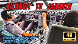 AIRBUS 320 TAKEOFF LANDING FULL PROCEDURES - COCKPIT VIEW / SILANGIT TO JAKARTA || + view Danau Toba