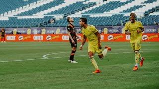 GOAL: Daniel Ríos rock, paper, scissors celebration against Houston Dynamo