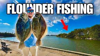 FLOUNDER FISHING this POPULAR SPOT from the BANK! (Catch, Clean, Cook)