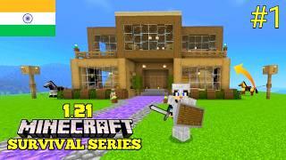 Minecraft Pe Survival series EP-1 in Hindi 1.21 | I made survival house & iron armour | #minecraftpe