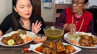 PORK FEET SPICY ACHAR,MUSTANG DAAL,MULAKO ACHAR RICE@gurungfamily4715