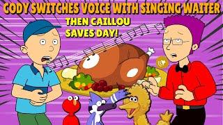 Cody Switches Voices With Singing Thanksgiving Chuck E Cheese Waiter & Caillou Saves Day!