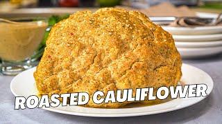 ROASTED CAULIFLOWER. Asian Style BAKED CAULIFLOWER. Whole Cauliflower with Tofu Sesame Sauce Recipe.