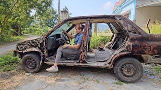 Girl repairs and restores old cars abandoned long ago.