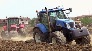 OPEN PIPE! New Holland T7050 & Massey Ferguson 6480 plowing - Pure sound! Scarichi aperti in aratura