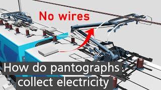 How do pantographs collect electricity despite not having visible wires?