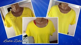 TWO ALTERATIONS OF ONE T-SHIRT.  ORIGINALLY REDUCE THE NECK.  REDUCE T-SHIRT NECKLINE